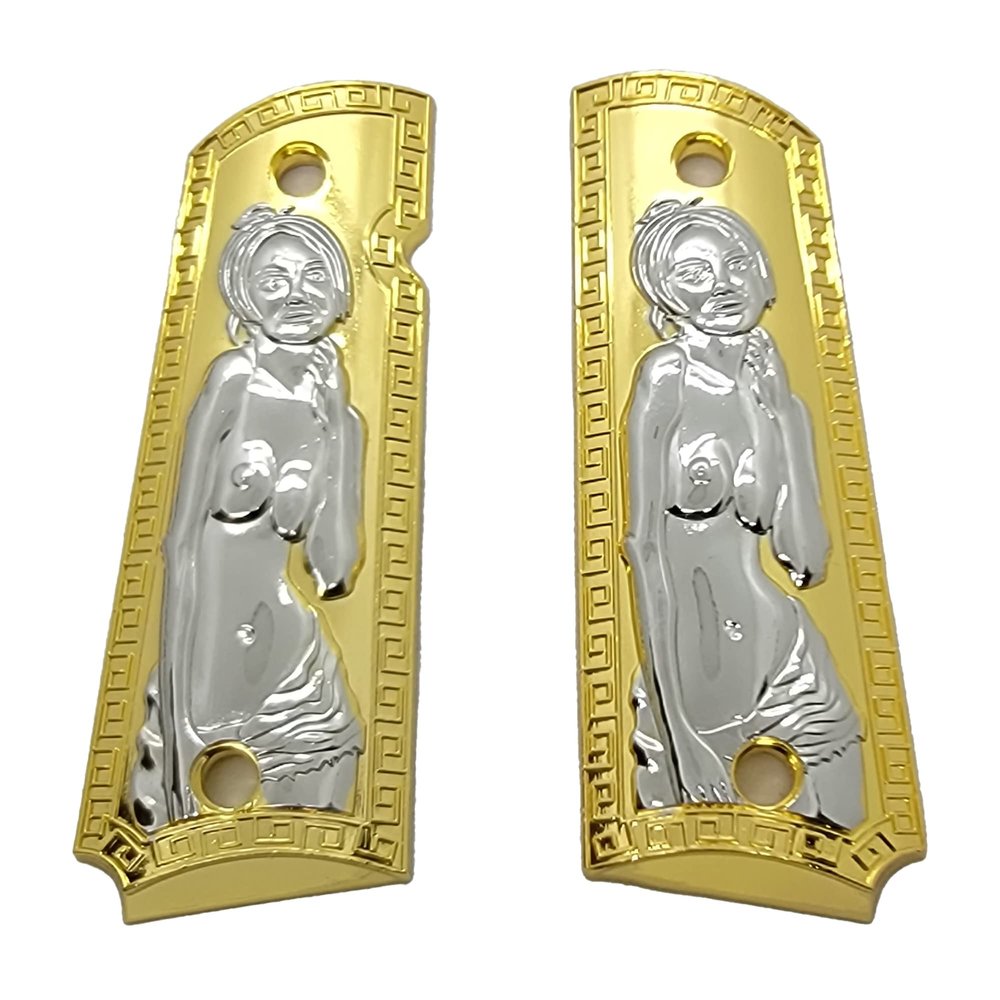 Custom 1911 Grips Full Size for Kimber, Colt, Rock Island, Springfield, Taurus, & Clones - 1911 Full Size Metal Gold Plated Grips
