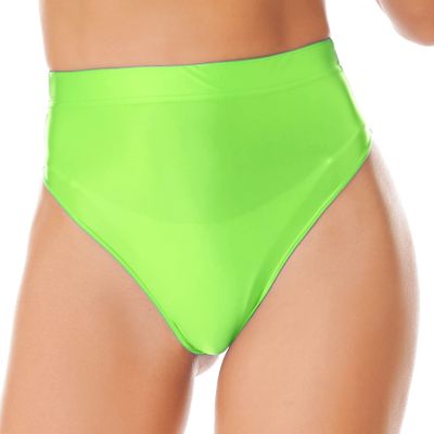 iiniim Women's Glossy Shiny High Waisted Swim Bottom Smooth Bikini Tankini Swimsuit Briefs Fluorescent Green XX-Large