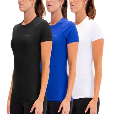 DEVOPS Women's Compression Workout Athletic Shirts (X-Large, Black/Blue/White)