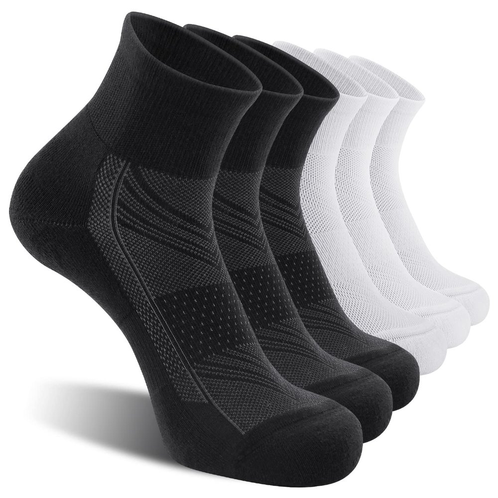 CS CELERSPORT 6 Pack Men's Ankle Socks with Cushion, Sport Athletic Running Socks, 3 Black + 3 White, X-Large