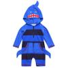 Hedmy Kid Boys One Piece Rash Guard Shirt Swimsuit Shark Pattern Swimwear with Swim Hat Bathing Suit Blue 4-5 Years