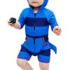 Hedmy Kid Boys One Piece Rash Guard Shirt Swimsuit Shark Pattern Swimwear with Swim Hat Bathing Suit Blue 4-5 Years view 2
