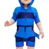 Hedmy Kid Boys One Piece Rash Guard Shirt Swimsuit Shark Pattern Swimwear with Swim Hat Bathing Suit Blue 4-5 Years view 3
