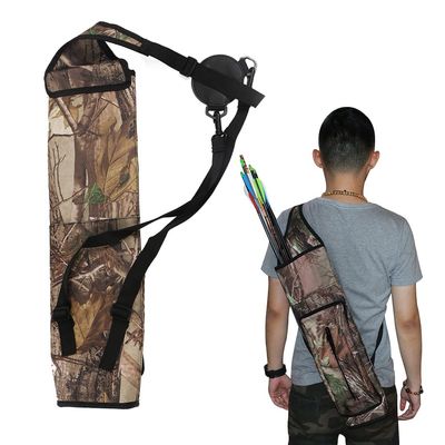 TOPARCHERY Archery Back Canvas Arrow Quiver Arrow Holder Shoulder Hanged Target Shooting Quiver for Arrows with Front Pockets (Camouflage Style)