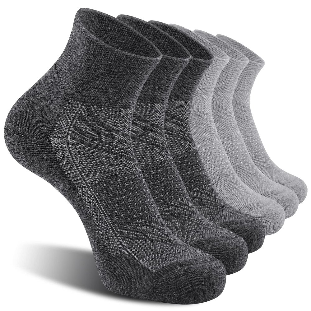 CS CELERSPORT 6 Pack Men's Ankle Socks with Cushion, Sport Athletic Running Socks, 3 Dark Gray + 3 Gray, Medium