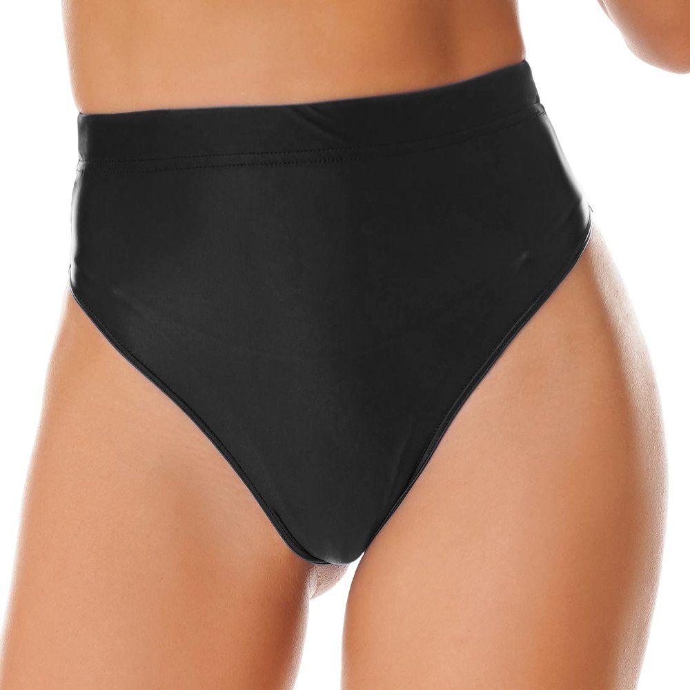 Lejafay Women's High-Waist Short Stretchy Nylon Rave Booty Dance Shorts Costume Party Hot Pants Black Large