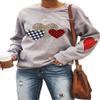 Ykomow Valentines Day Shirts Women Plaid Love Heart Valentines Day Sweatshirts Raglan Tops (M, Grey-2) view 1