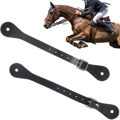 Saintrygo 2 Pcs Leather Spur Straps for Men Women Cowboy Thigh High Boot Single Ply Spurs with Adjustable Straps, 6 Holes, for Halloween Western Cowboy Costume Accessories Horse Riding(Black)
