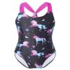 Moggemol Kids Girls One Piece Swimsuit Cute Cartoon Print Sleeveless Criss Cross Back Swimwear Bathing Suit Dark Black 12 Years view 3