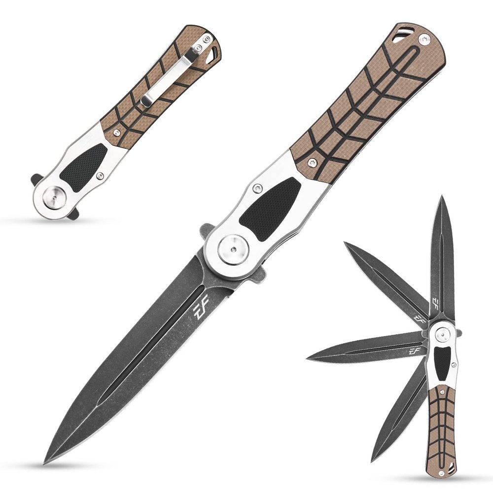 Eafengrow EF970 Folding Knife D2 Steel Blade G10 Handle EDC Tool Knife for Working Camping Hiking(Desert)