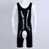 Agoky Men's Wet Look Bodysuit Boxer Shorts Wrestling Singlet Racer Back Jumpsuit Unitard Black 3X-Large view 3