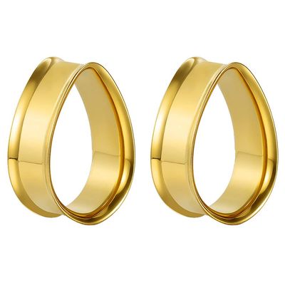 POBAISITER 1 Pair 316L Stainless Steel Tear Drop Shape Double Flare Ear Gauges Tunnels Gold Jewelry For Man For Woman Body Plugs Piercing Jewelry 0g-1 inch