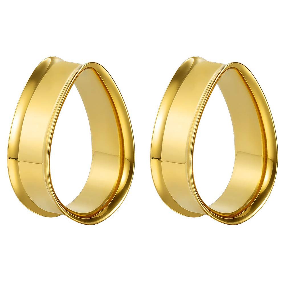 POBAISITER 1 Pair 316L Stainless Steel Tear Drop Shape Double Flare Ear Gauges Tunnels Gold Jewelry For Man For Woman Body Plugs Piercing Jewelry 0g-1 inch
