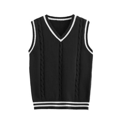HOURVNEI Sweater Vest Men Patchwork V-Neck Oversize Mens Vests Chic Daily Streetwear Leisure Retro Knitted Black