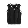 HOURVNEI Sweater Vest Men Patchwork V-Neck Oversize Mens Vests Chic Daily Streetwear Leisure Retro Knitted Black view 1