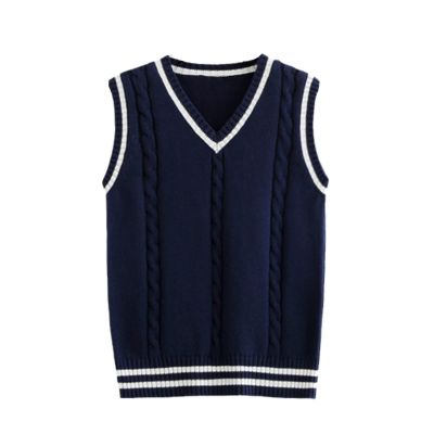 HOURVNEI Sweater Vest Men Patchwork V-Neck Oversize Mens Vests Chic Daily Streetwear Leisure Retro Knitted Navy Blue