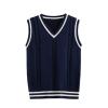 HOURVNEI Sweater Vest Men Patchwork V-Neck Oversize Mens Vests Chic Daily Streetwear Leisure Retro Knitted Navy Blue view 1