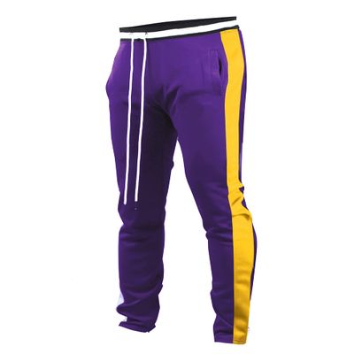 SCREENSHOT Men's Athletic Fitness Slim Fit Workout Track Pants BASIC S41700-Purple/Gold-Large