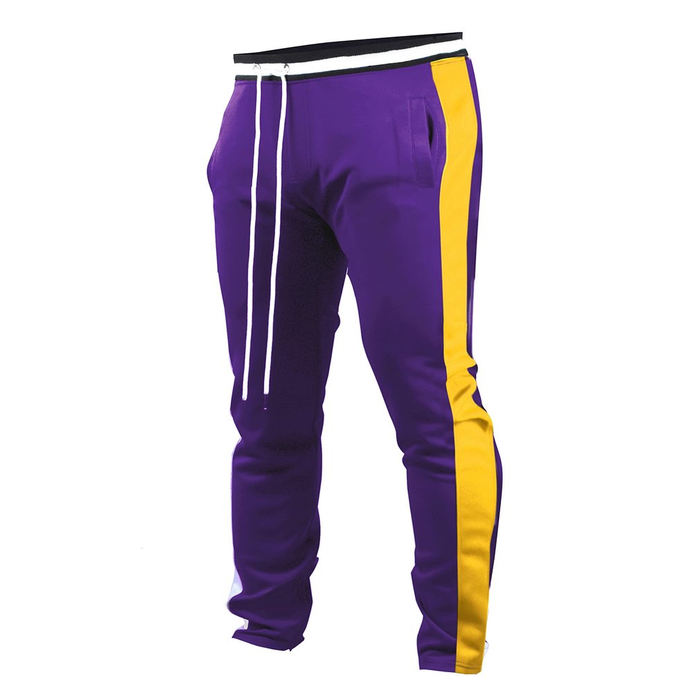 SCREENSHOT Men's Athletic Fitness Slim Fit Workout Track Pants BASIC S41700-Purple/Gold-Large