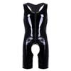 Agoky Men's Wet Look Bodysuit Boxer Shorts Wrestling Singlet Racer Back Jumpsuit Unitard Black 4X-Large view 1
