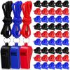Flutesan 48 Pcs 24/48 Pack Plastic Whistles with Lanyard Sports Whistle Loud Crisp Sound Whistles Bulk for Coach Referees Training Emergency (Red,Blue,Black) view 1