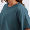 CRZ YOGA Pima Cotton Loose Crop T-Shirts for Women - Workout Yoga Casual Athletic Running Short Sleeve Shirts Crewneck Tops Slate Blue Large view 3