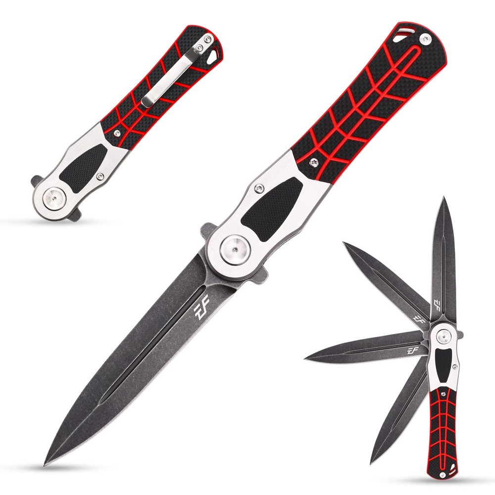 Eafengrow EF970 Folding Knife D2 Steel Blade G10 Handle EDC Tool Knife for Working Camping Hiking (Black)