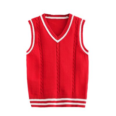 HOURVNEI Sweater Vest Men Patchwork V-Neck Oversize Mens Vests Chic Daily Streetwear Leisure Retro Knitted Red