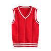 HOURVNEI Sweater Vest Men Patchwork V-Neck Oversize Mens Vests Chic Daily Streetwear Leisure Retro Knitted Red view 1
