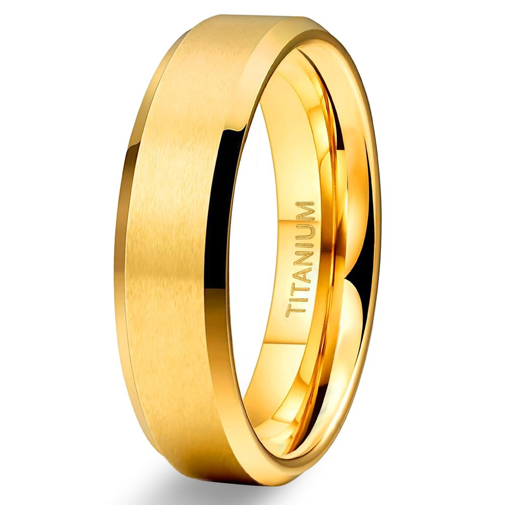 TIGRADE Titanium Rings 4MM 6MM 8MM 10MM Wedding Band in Comfort Fit Matte for Men Women Size 3-15, Gold 6mm, Size 13.5