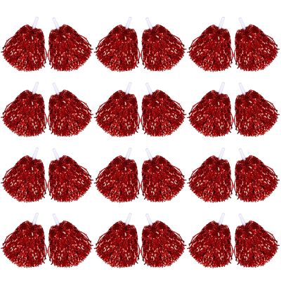 Chivao 24 Pcs Cheerleading Pom Poms, Metallic Foil Handle Cheer Squad Team Spirited Fun for Party, Sports Dance Cheer, 30 Grams Weight Each(Red)