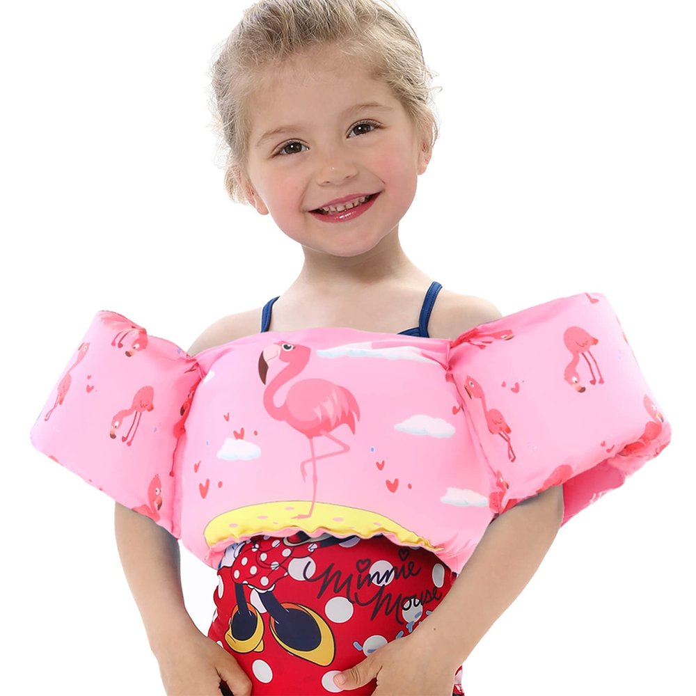 Double Couple Toddler Swim Vest with Sleeves Cartoon Adjustable Strap Swimming Jacket Pool Floaties for Kids 20-50 Pounds Boys and Girls Child