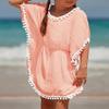 Eurivicy Girl's Swim Cover Up Kids Summer Swimwear Beach Dress Swimsuit Wraps with Pom Pom Trim view 3