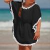 Eurivicy Girl's Swim Cover Up Kids Summer Swimwear Beach Dress Swimsuit Wraps with Pom Pom Trim view 3