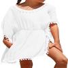 Eurivicy Girl's Swim Cover Up Kids Summer Swimwear Beach Dress Swimsuit Wraps with Pom Pom Trim view 1