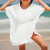 Eurivicy Girl's Swim Cover Up Kids Summer Swimwear Beach Dress Swimsuit Wraps with Pom Pom Trim view 2