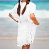 Eurivicy Girl's Swim Cover Up Kids Summer Swimwear Beach Dress Swimsuit Wraps with Pom Pom Trim view 4
