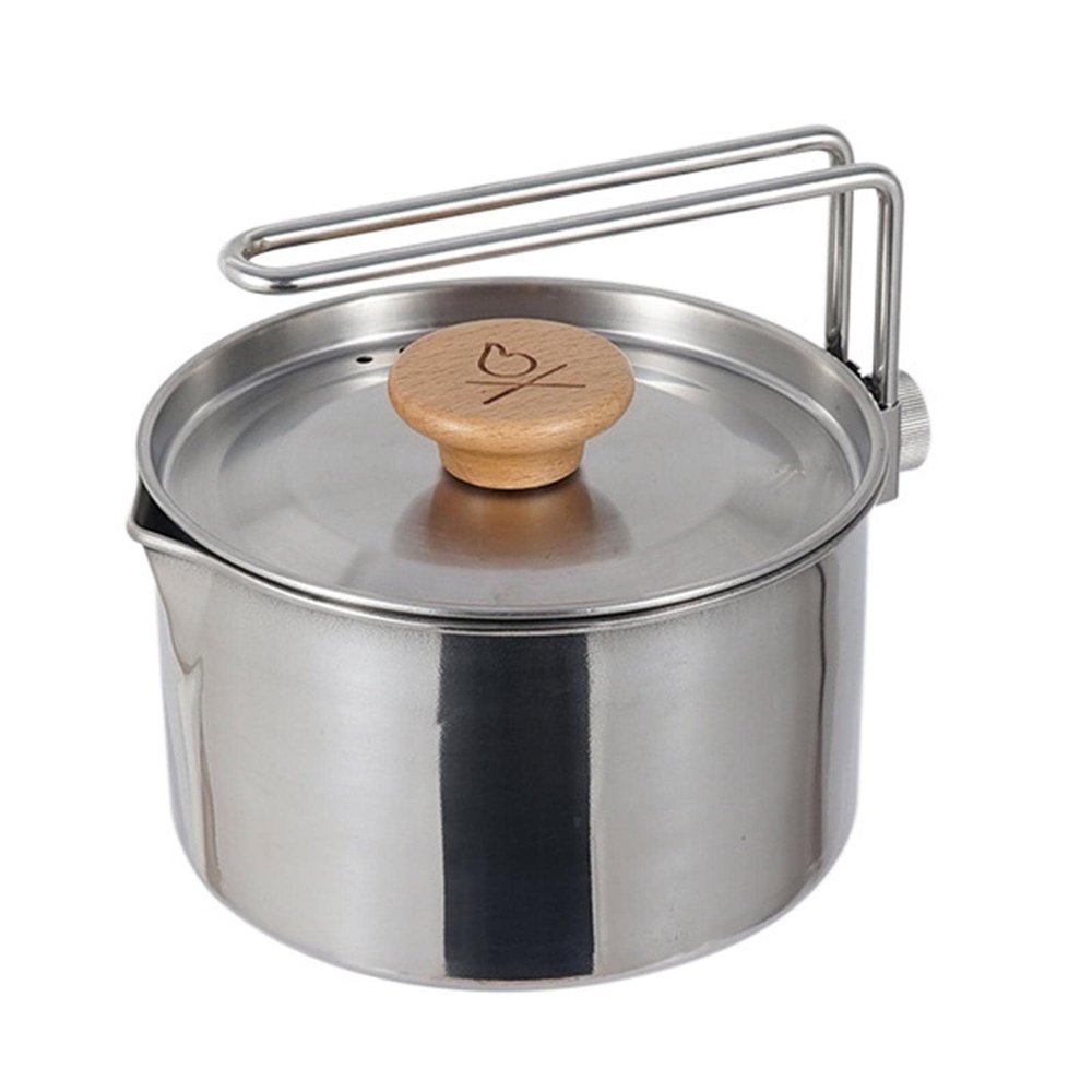 304 Stainless Steel Camping Kettle 1L, Lightweight Portable Compact Outdoor Tea Coffee Pot Hiking Cooking Gear Hot Water Kettle with Handle for Backpacking Picnic Hiking Travel