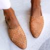 Pointed Toe Sandal for Women Fashion Weave Strap Buckle Baotou Closed Toe Low Heel Sandalias Solid Color Comfortable Casual Stacked Heel Shoes Khaki view 2