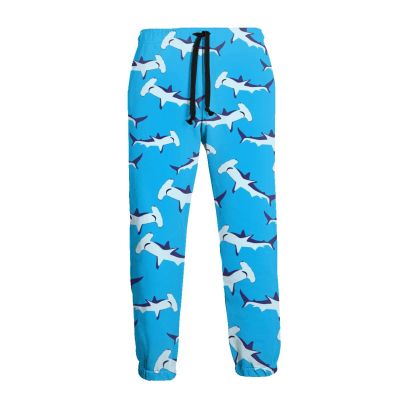 Swimming Hammerhead Shark Men's Printed Fleece Sweatpants Popular Joggers Pants Trousers with Pockets White