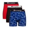 Champion Mens Boxer Briefs, Cotton Stretch Underwear with Mesh Pouch, Moisture-Wicking, No Ride-Up Fit, Logo Waistband, Multi-Pack, Blue White Script Logo/Black/Red-3 Pack, Small view 1