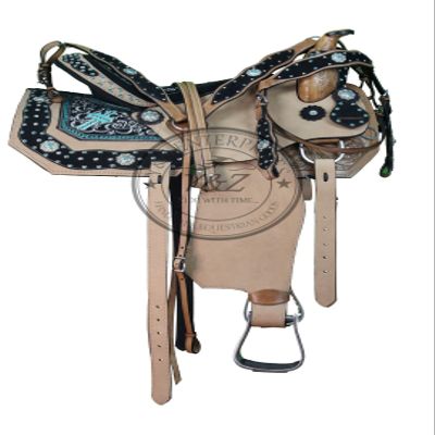 Y&Z- Ride With Time Premium Leather Western Barrel Racing Trail Equestrian Pony & Adult Horse Saddle, Size 10 to 18 inches Seat Available (12" Inches, Blue)