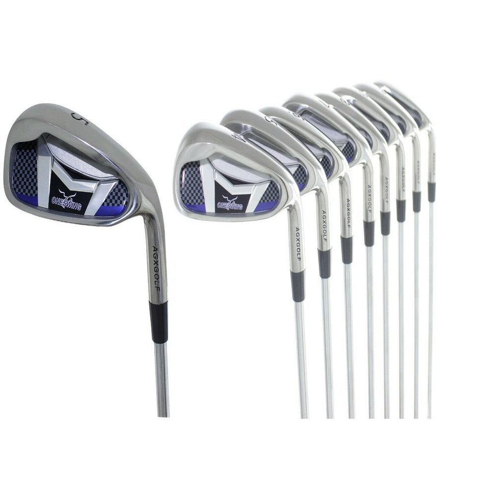 AGXGOLF Men's Right Hand Stiff Flex, Extra-Tall Length +1.5 inch Same Length Tour Irons Set w/Graphite Shafts; One Swing 4-9 Irons + Pitching Wedge + Bonus Sand Wedge, USA Built
