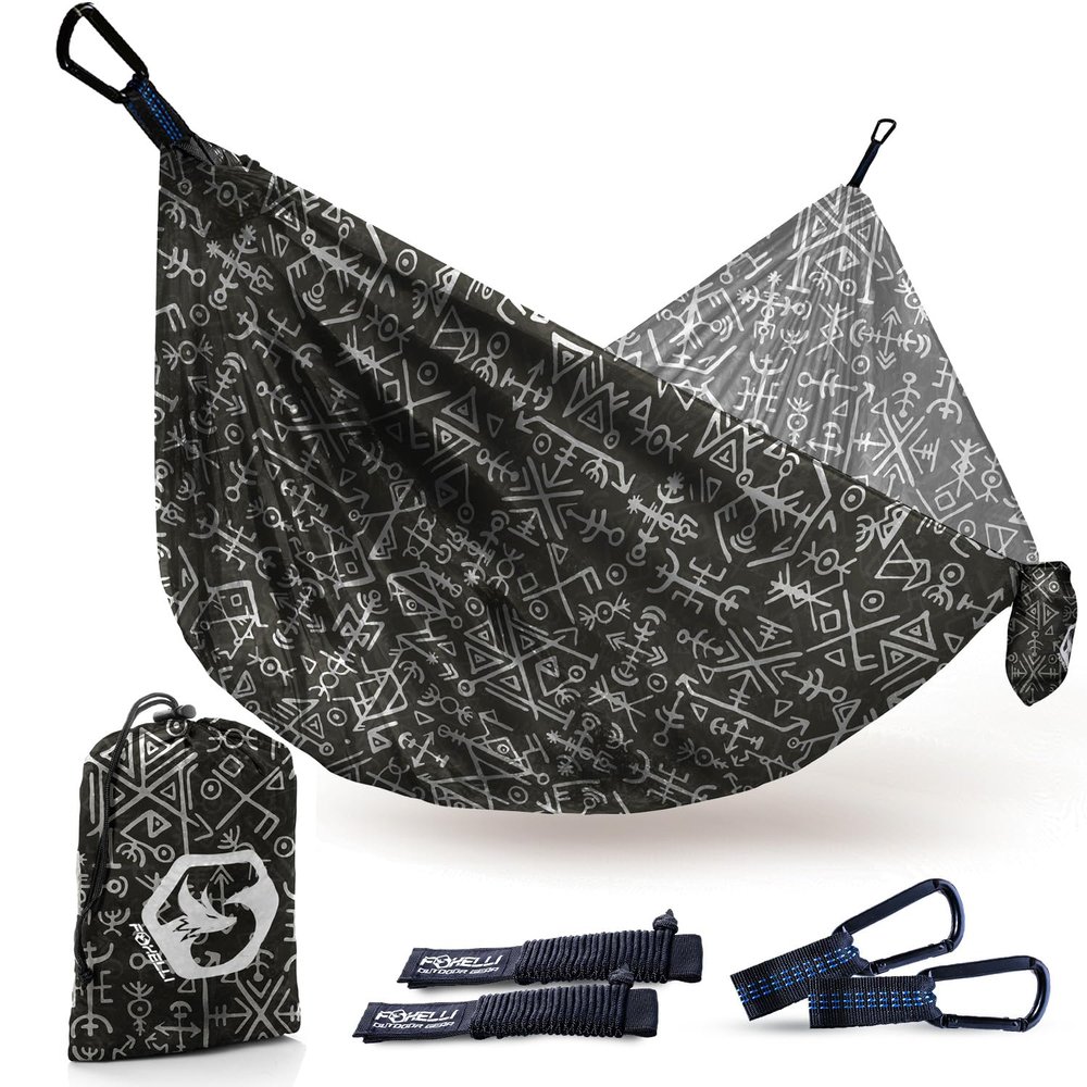 Foxelli Camping Hammock Ultralight Hammock for Backpacking, Hiking, Festivals, Travel - Easy Setup with Tree-Friendly Ropes & Steel Carabiners, Heavy Duty Parachute Nylon
