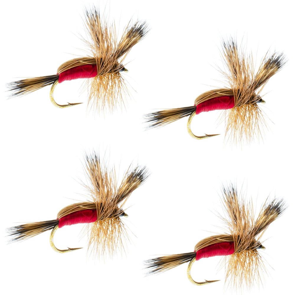 The Fly Fishing Place Red Humpy Classic Trout Dry Fly Fishing Flies - Set of 4 Flies Size 10