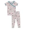 KicKee Pants Print Pajamas Set, Short Sleeve Kimono Style PJs with Scallop Edge, Ultra Soft and Snug Fitting (Macaroon Floral Vines - 2T) view 2