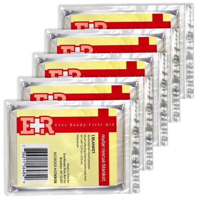 Ever Ready First Aid Mylar Rescue Blanket, Large Silver Thermal Sheet for Emergency and Survival, 54 x 84 5 Count