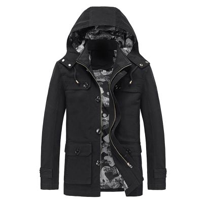 QWENTMTNTY Mens Single Breasted Trench Coat Cotton Military Full Zip Quilted Lined Pea Coat Jacket Contrast Camo Windbreaker
