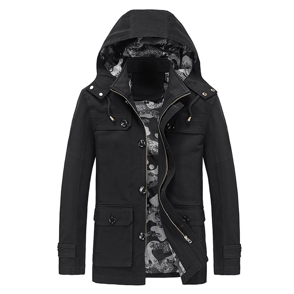 QWENTMTNTY Mens Single Breasted Trench Coat Cotton Military Full Zip Quilted Lined Pea Coat Jacket Contrast Camo Windbreaker
