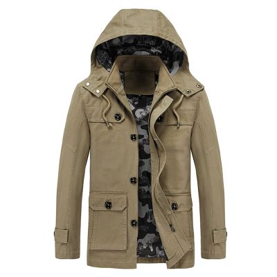 QWENTMTNTY Mens Single Breasted Trench Coat Cotton Military Full Zip Quilted Lined Pea Coat Jacket Contrast Camo Windbreaker